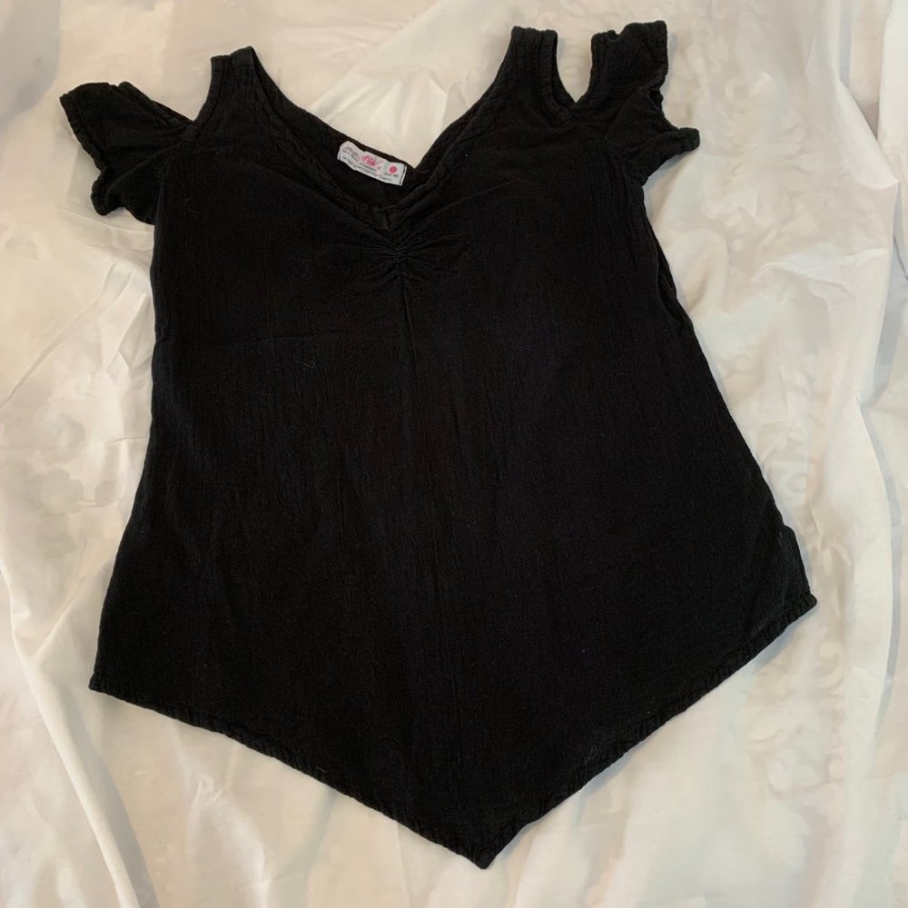 Maria de Guadalajara 100% Cotton Black Gauze Split Shoulder Top Size 1